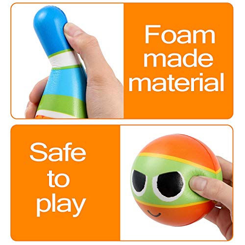 Toyssa Bowling Set Indoor Foam Bowling Game Early Educational Toys for Toddler Kids with 10 Pins 2 Balls and 1 Eye Mask