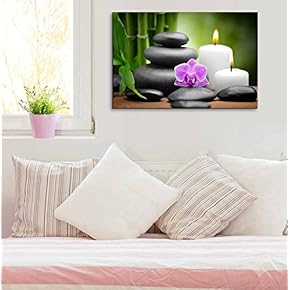 Canvas Prints Wall Art - Zen Basalt Stones and Orchid Spa,Beauty and Calmness Concept | Modern Wall Decor/Home Decoration Stretched Gallery Canvas Wrap Giclee Print & Ready to Hang - (12" x 18")