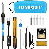 Soldering Iron, Soldering Iron Kit Electronics, 60W Adjustable Temperature Welding Tool, 5pcs Soldering Iron Tip, Soldering Iron Stand, Desoldering Pump, Tweezers, Solder Wire, Rosin, Carry Bag