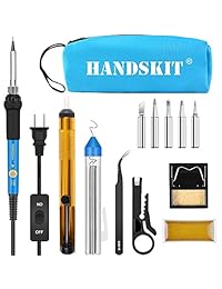 Soldador de hierro, kit de soldadura eléctrica, 60 W, herramienta de soldadura de temperatura ajustable, 5pcs de punta de soldador, soporte de soldador, bomba de de soldadura, pinzas, alambre de soldadura, colofonia, bolsa de transporte
