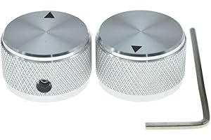 KAISH 2-Pack 63/64"(25mm) Diam. Aluminium Potentiometer Knobs 1/4" Universal Metal Pot Knobs with Indicator and Set Screw for Guitar/Bass/AMP Amplifier/Power Amplifier/Preamps/Audio Equipments Silver