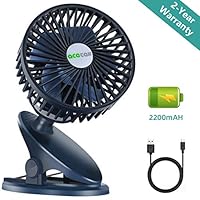 acetek Clip on Fan, Battery Operated Stroller Fan for Baby, Rechargeable Portable Table Fan,360°Rotation, 2200mAh, Super Quiet USB Mini Desk Fan for Sports, Car Seat,Travel