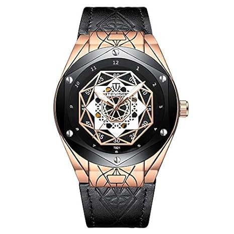 SUIYOUYU Uhr TEVISE Armbanduhren, TEVISE Automatik-Mechanikuhr für Herren Spinnenuhr aus Leder