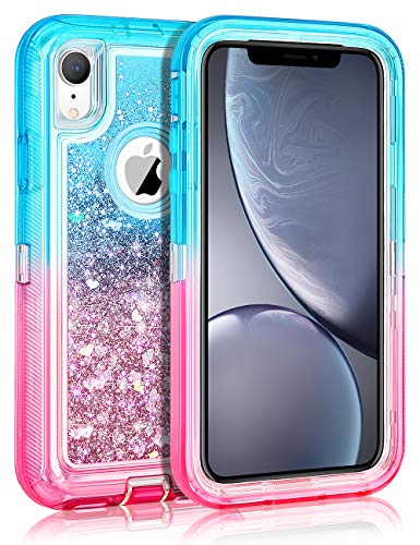 Coolden Case for iPhone XR Cases Protective Glitter Case for Women Girls Cute Bling Sparkle Heavy Duty Hard Shell Shockproof TPU Case for 6.1 Inches Apple iPhone XR 10R, Aqua Pink