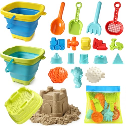 AOJN 21 in 1 Sand Toy, Beach Toy, Children's Sandpit Toy with Foldable Bucket, Innovative Handbags, Sand Shovel, Sand Shapes, Portable and Space-saving for Boys Girls Children