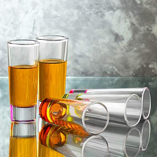 JoyJolt Hue Colored Shot glass Set, 6 Piece Shot Glasses 2Ounces