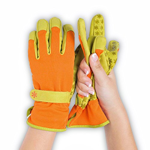 Dig It Handwear Innovative Womens Utility Garden Gloves with Nail Protection, Water Resistance, Improved Dexterity, Durable Reinforced Fingers, X-Large, Orange/Green
