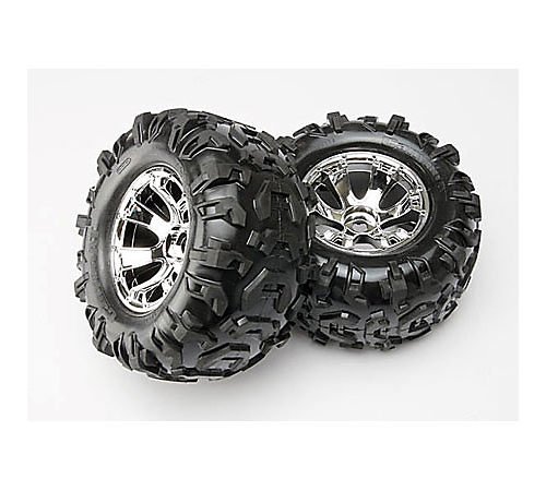 Traxxas 5673 Canyon AT Tires Pre-Glued on 3.8" Chrome Geode Wheels (requires 17mm hub)