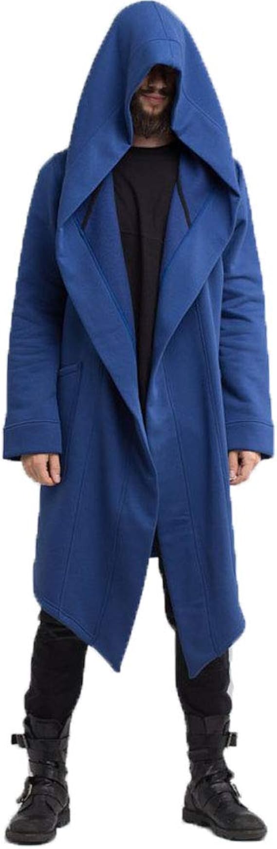 Men's Long Hooded Overcoat Solid Color Cloak Longline Hoodies Cardigan