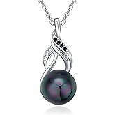 AENEAS Pearl Necklace for Women 925 Sterling Silver Black/White Simulated Pearl Pendant with Infinity Design Jewelry Gift for Women