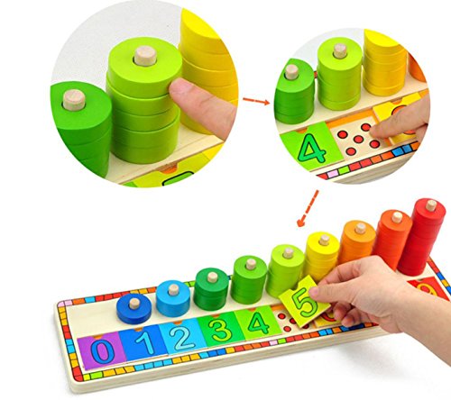 Toys of Wood Oxford Wooden Stacking Rings Sorting Toy Counting Game with 45 Rings - Counting Ring Stacker for 3 Year Old Suitable for Montessori Learning - Thumbnail 2