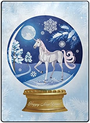ColourLife Lightweight Carpet Mats Area Soft Rugs Floor Mat Rug Home Decoration for Kids Room Living Room 63 x 48 inches Beautiful Snow Unicorn Globe