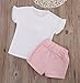 Girls Ruffle Flower T-shirt and Pink Pocket Shorts Clothing Set outfit Clothes (3-4Y)