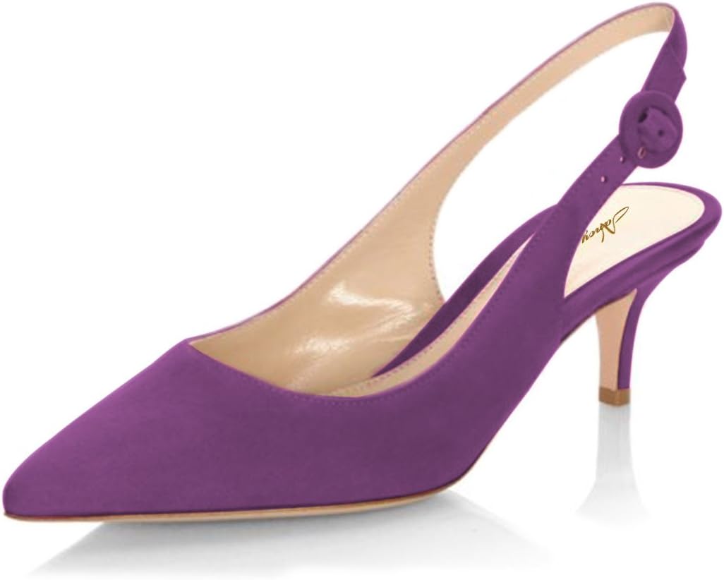 NJPU Women Pointed Toe Slingback Low Heels Pumps Faux Suede Kitten Sandals Dress Shoes