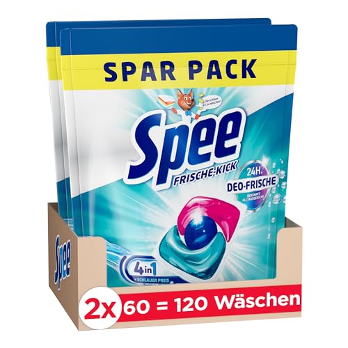 Spee Power Caps Deo-Frische Kick 120 (2x60 Waschladungen), 4+1-Formel für 24h Frische, Temperaturbereich 20°-95°C thumbnail 1