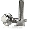M6-1.0 x 20mm Flanged Hex Head Bolts Flange Hexagon Screws, Stainless Steel 18-8 (304), Plain Finish, 25 PCS