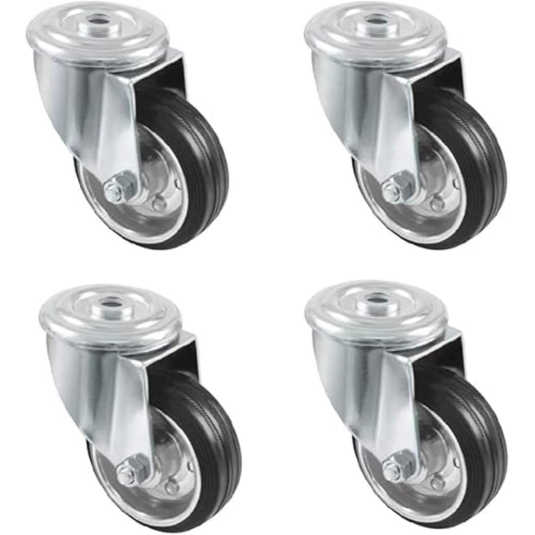 Amig - Pack of 4 Furniture Casters | Diameter 100 mm | Swivel Castors without Mounting Plate | Maximum Weight 90 kg | For Moving Heavy Furniture | Roller Bearings