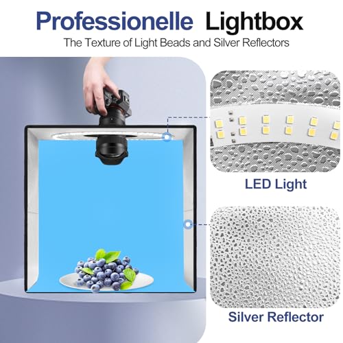 EMART Photo Light Box 40 x 40 cm Photo Studio with 120 LED Lights | 6 Waterproof Bottoms, Portable Adjustable Shooting Tent Kit, Jewelry and Small Items