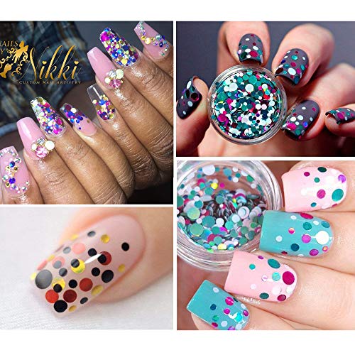Nail Art Flake 12 Boxes Nail Glitters Circle Confetti Glitter Chunky Glitters for Hair Face and Eye Make Up Foil Flakes for Slime (12 Colors, Circle-Mix)