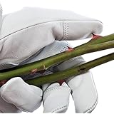 Professional Rose Pruning Garden Gloves - Luxurious Goatskin Leather with Reinforced Padding and Long Cowhide Suede Gauntlets - Flower Planting, Pruning, and Gardening Glove Gift Set - Womens, Large