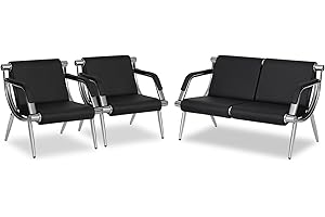 Kinfant Waiting Room Chair- Office Reception Furniture with Armrest and PU Leather Cushion, Office Guest Chair for Waiting Room Airport Hospital Bank Lobby, Black (1 Seat*2+2 Seat)