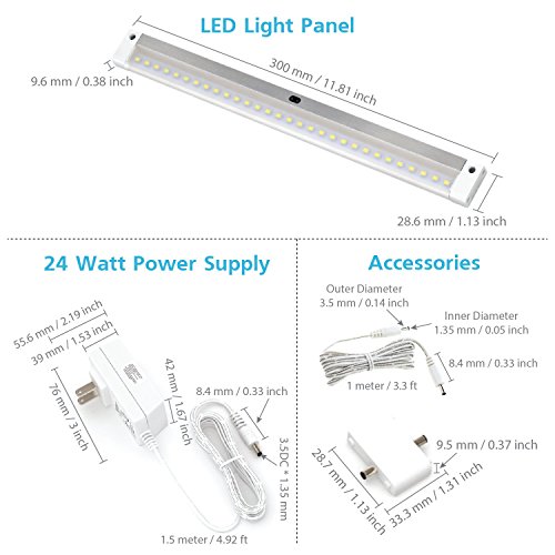 image for EShine White Finish 6 Panels 12 inch LED Dimmable Under Cabinet Lighti