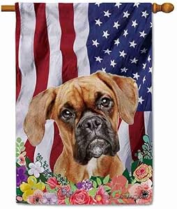 BAGEYOU American Flag with My Love Dog Boxer 4th of July Patriotic Decoraive House Flag for Outside Colorful Flowers Summer Home Decor Banner 28x40 Inch Printed Double Sided
