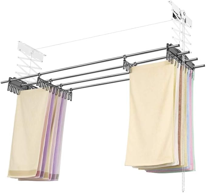 Household Supplies Cleaning Low Profile Version 6 Lath Wooden Hanging Clothes Drying Rack Ceiling Mounted Laundry Supplies