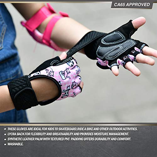 image for Vgo... 2Pairs Age 5-6 Kids Half-Finger Breathable Skateboarding Gloves