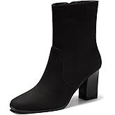 Coutgo Womens Chunky Block Heel Ankle Boots Square Toe Side Zipper Booties Faux Suede Fall Dress Shoes