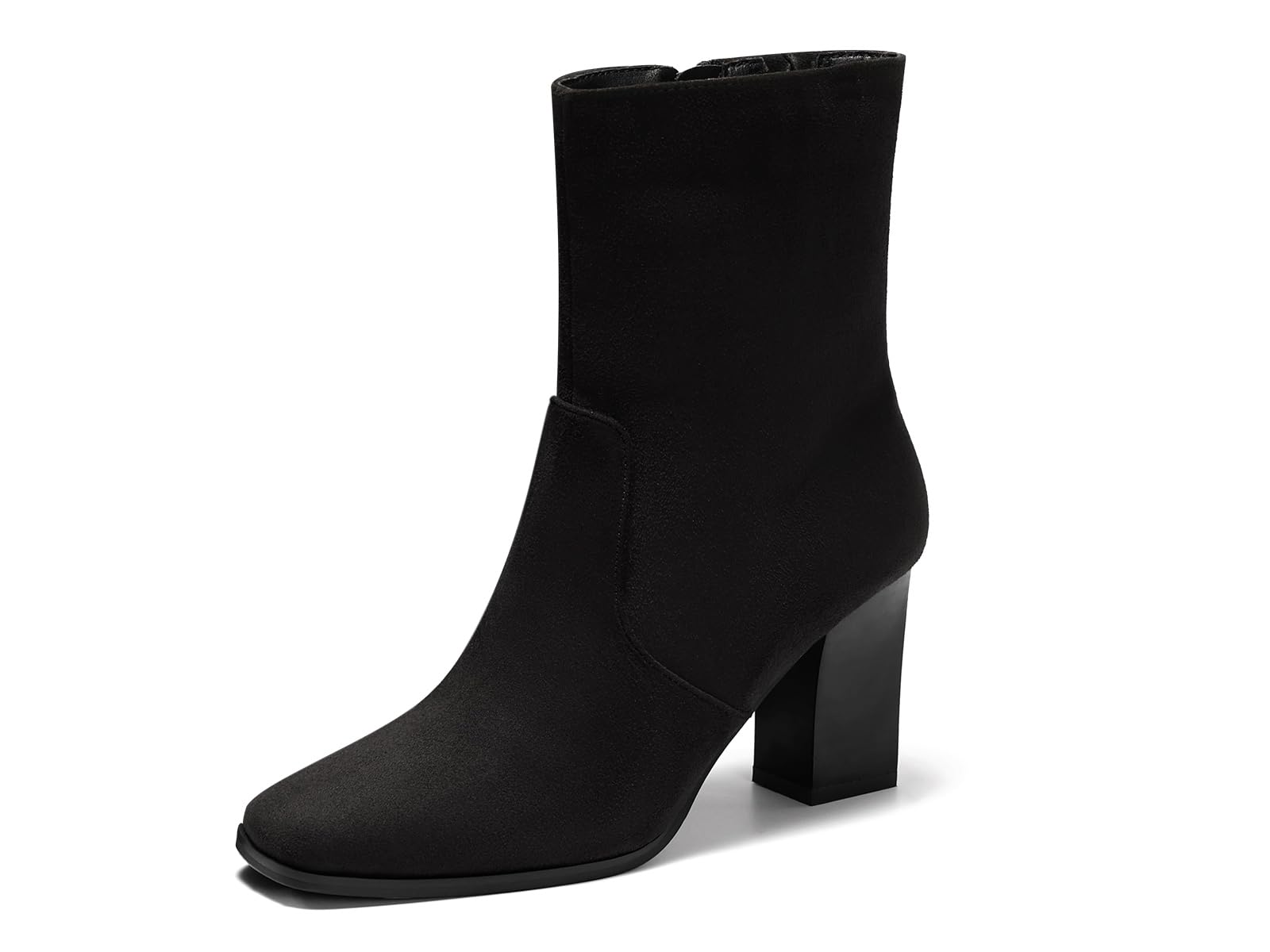 Photo 1 of Coutgo Womens Chunky Block Heel Ankle Boots Square Toe Side Zipper Booties Faux Suede Fall Dress Shoes, Black, Size 7