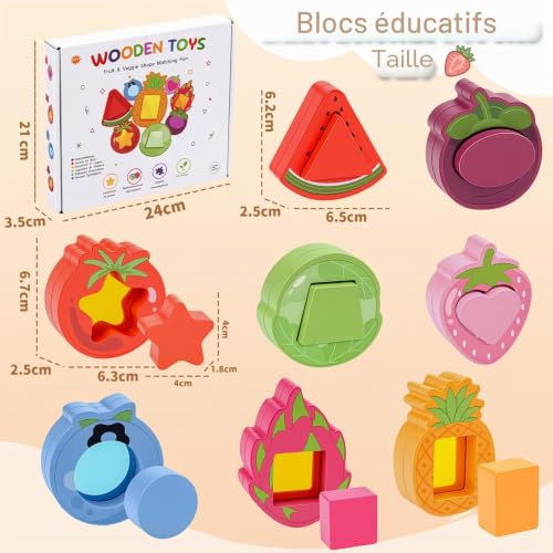 Montessori 1 Year Old Baby Toy 1 Year Old Educational Acrylic Fruits & Vegetables Assorted Shapes, Wooden Games for Children 1 2 Years, Gift Child 1 Year Boy Girl Fine Motor Skills