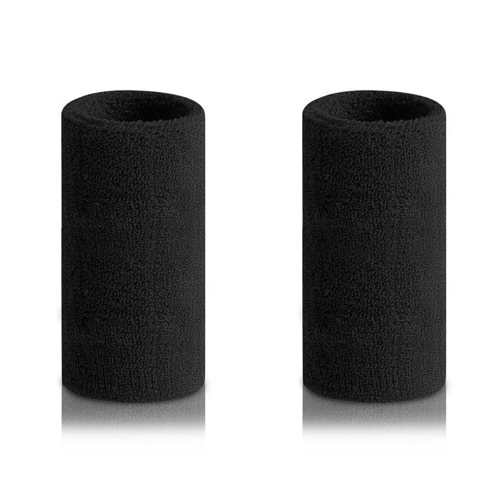 BEIMEIII Pack of 2 Absorbent 6 Inch Long Sweatbands for Football, Unisex Sports Participants (Black, 15 x 8 cm, Cotton, Spandex, Nylon)