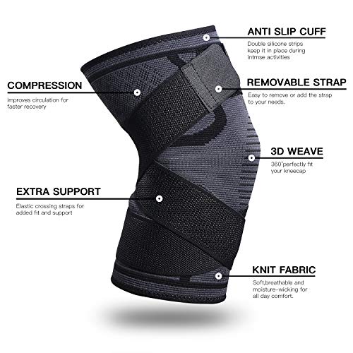 SKDK Knee Brace for Knee Pain Knee Support Compression Sleeves with Removable Bands , ACL, for Gym, Working Out, Running, Injury Recovery, Basketball and More Sports
