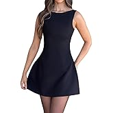 ABINGOO Women Sleeveless Mini Dress Summer Mock Neck Zipper Backless Slim A Line Dress Party Cocktail Bodycon Short Dresses