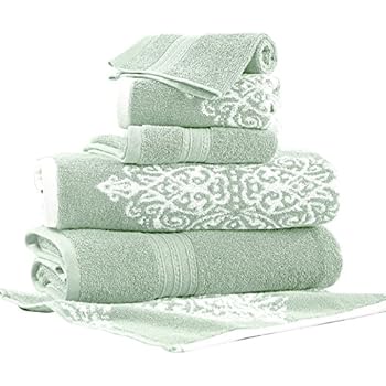 Amrapur Overseas | Artesia Damask 6 Piece Reversible Yarn Dyed Jacquard Towel Set (Sage)