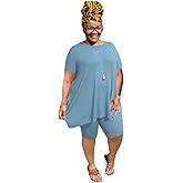 Mrskoala Women Plus Size 2 Piece Outfits Casual Shorts Sets Summer Tshirts Shorts Sweatsuits
