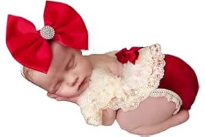 VEDORY Newborn Christmas Photography Props Girl Outfit Baby Photo Shoot Props Santa Claus Headress Romper Photoshoot Costume