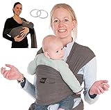Baby Carrier Wrap Sling Ring - 2 Sling Rings added for Breastfeeding Mom - Large Pocket - Perfect Baby Shower Gift - Woven Cotton for Newborn, Infant, Toddler - Dark Grey