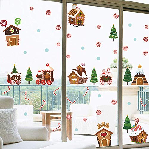 IARTTOP Colorful Christmas Candy House Wall Decal, DIY Lovely Christmas Party Supplies Trees Snow Sticker for Window Clings Kids Bedroom Living Room Nursery Decor