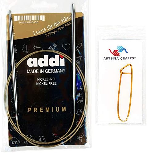 addi Knitting Needle Basic Circular White-Bronze Gold Cord 80cm Size 2.75mm Bundle with 1 Artsiga Crafts Aluminum Stitch Holder