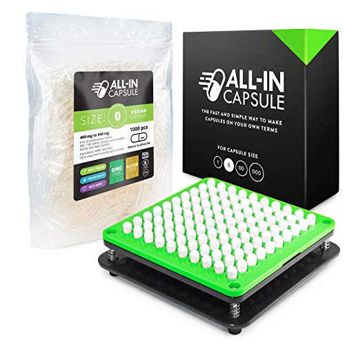 ALL-IN Capsule Filling Machine for Size 0 Bundle With 1000 Clear Vegetarian Capsules - Make Your Own Capsules Now Easier and Faster - Clear Illustrated Instructions With Video ALL-IN Capsule Filling Machine for Size 0 Bundle With 1000 Clear Vegetarian Capsules - Make Your Own Capsules Now Easier and Faster - Clear Illustrated Instructions With Video
