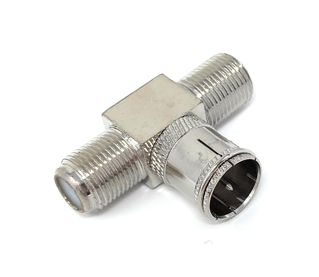 DRUT 1pcs F Type Push On Male Plug to 2 x Female Screw on Sockets Adapter Antenna Cable Splitter 3.3ft Silver