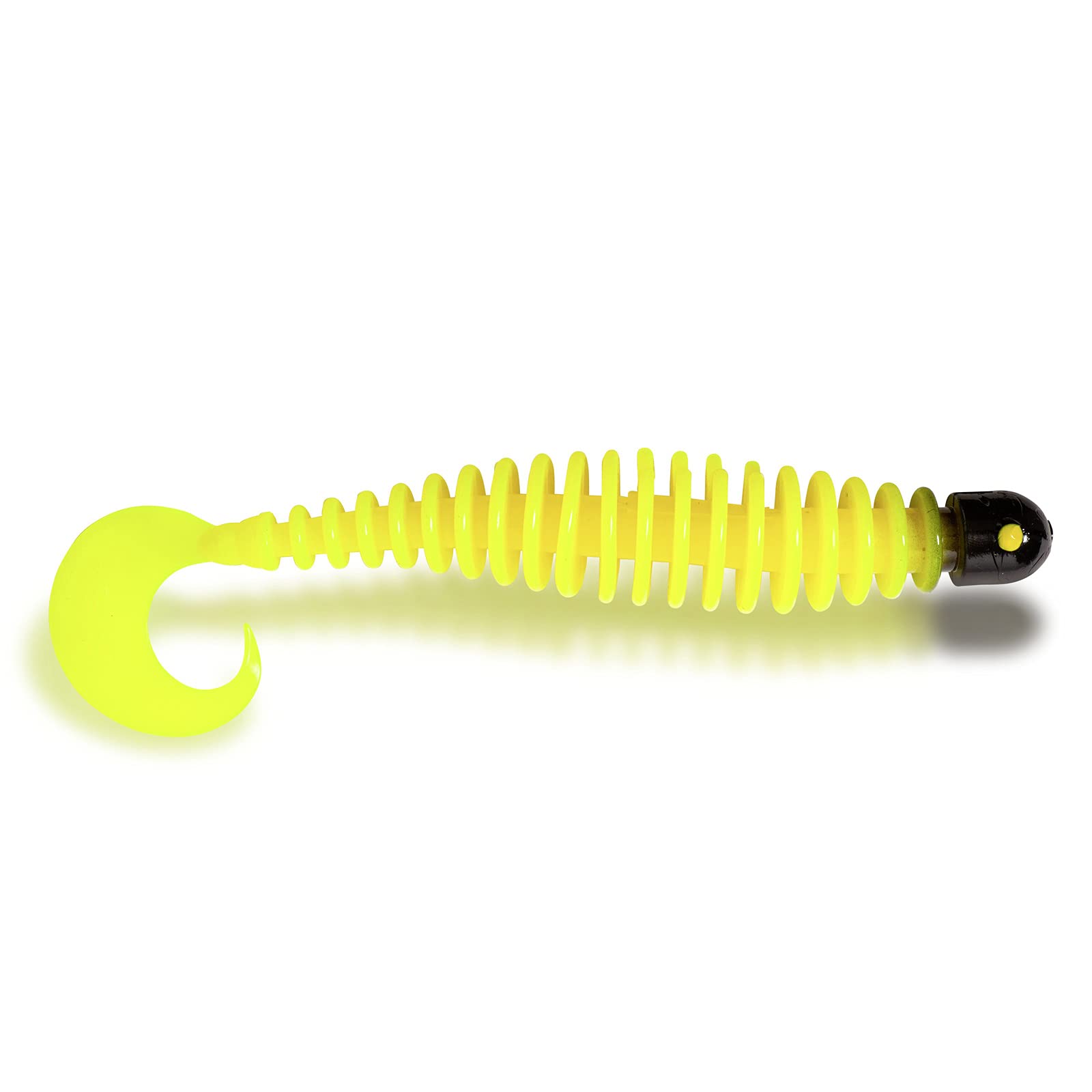 Black Cat Premium Curly Worm Rubber Fish with Slats Fishing Lure for Catfish Fishing Spin Fishing, Yellow Zombie, 17 cm