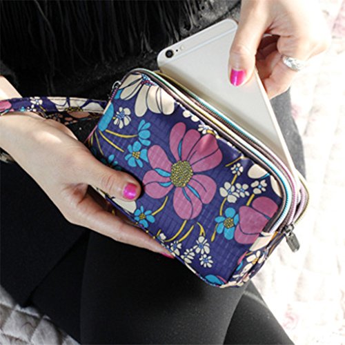 BKID Waterproof Cell Phone Pouch Handbag Wristlet Bag Small Purse 3 Zipper Pocket Purse for Women Girls (3#)