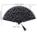 meifan Womens Multi Color Handmade Cotton Lace Folding Hand Fan (Black-A)