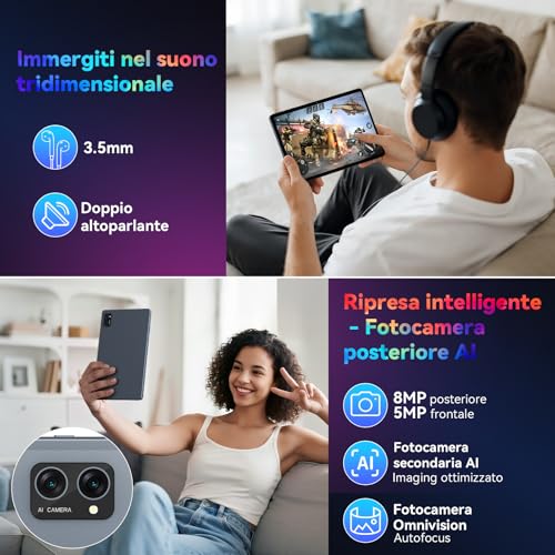 VekfulPC T20 Tablet Android 16 con Tastiera, 24GB RAM + 256GB ROM Espandibile 2TB, Tablet 10 Pollici Widevine L1, Octa-Core, WiFi, Face ID, Bluetooth 5.0, 5000mAh, 8MP+5MP, Jack 3.5mm, 4 Anni Garanzia