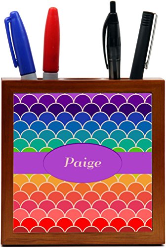 Rikki Knight Paige Name on Rainbow Scallop Design 5-Inch Tile Wooden Tile Pen H…