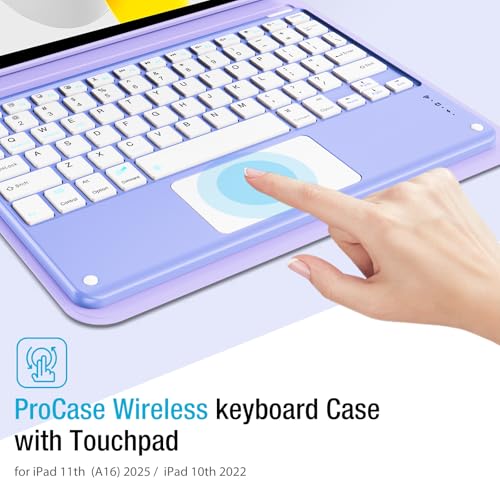 ProCase for iPad 11th / 10th Generation Case with Keyboard, Magnetically Detachable Wireless Keyboard with Multi-Touch Trackpad for iPad (A16) 2025 /10th Gen 2022 -Purple