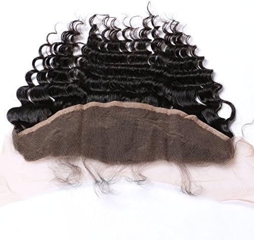 Derun Hair Virgin Human Hair Deep Wave Curly Lace Frontal Bleached Knots (13"4") With Baby Hair lace Closure Free Part 16"Inch